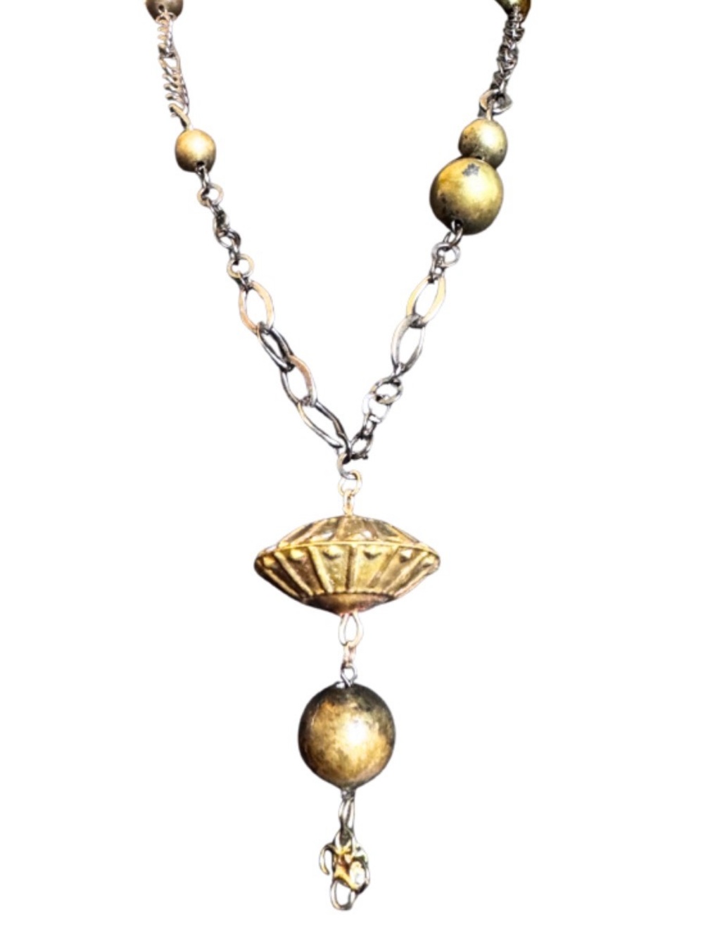 Hand Craftrd Sculptural Gold and Black Necklace